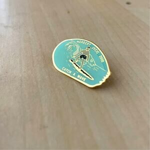 NWOT Vintage Y2K Surfer Surf Pin Norbert JVCIC 2000 Catch A Wave Blue & Gold
